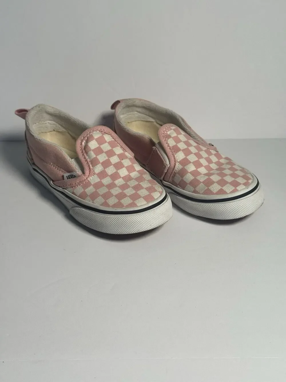 Vans Classic Slip On V Pink White Checkerboard Toddler Shoes Size 9.5